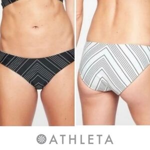 Athleta Reversible Chevron Stripe Bikini Bottoms Black White Size L